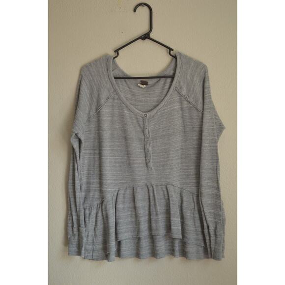 Free People We the Free Coastline Thermal Henley Peplum Tunic Top in Gray Size S - Picture 3 of 10